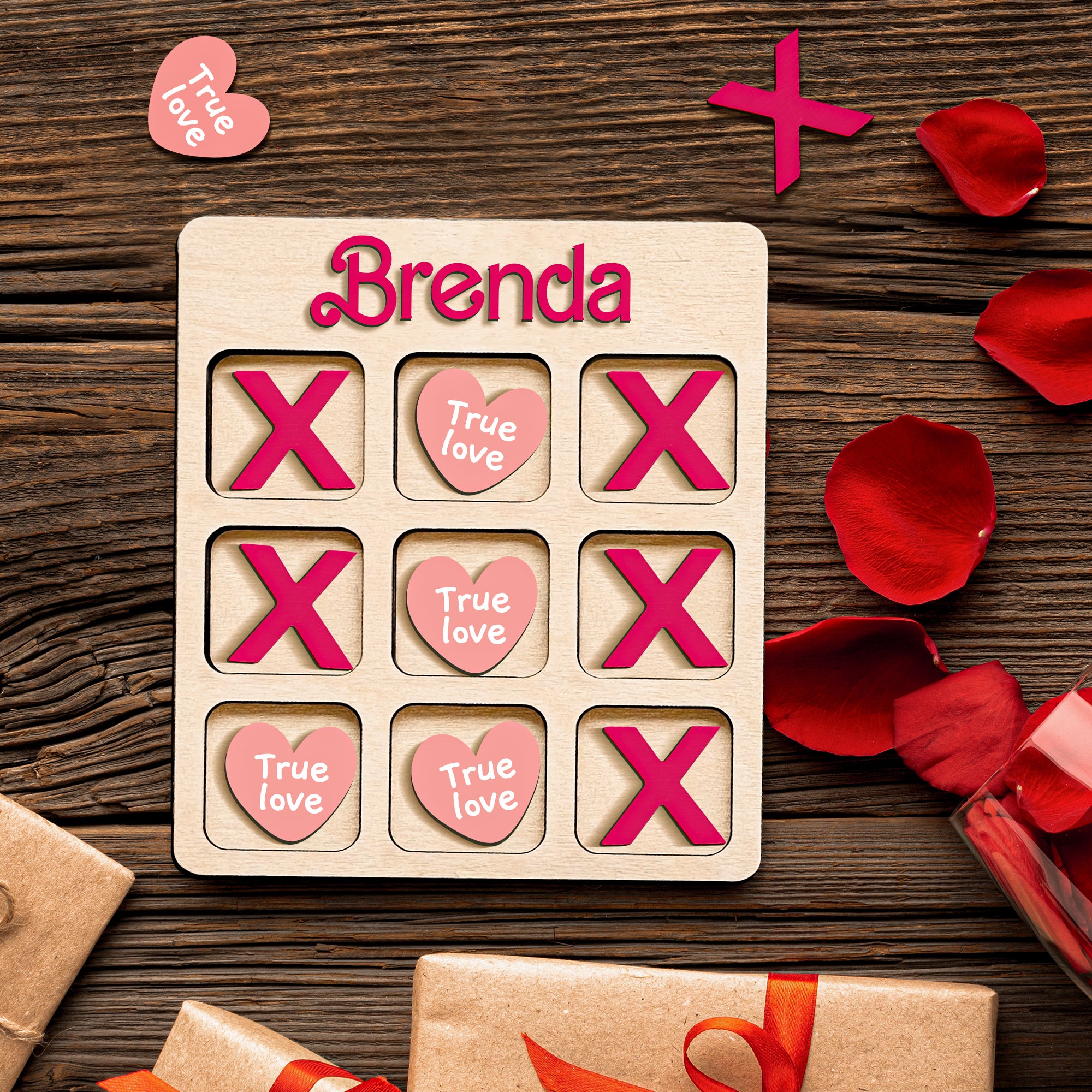 Valentine's Day Gift: Personalized Wooden Tic-Tac-Toe