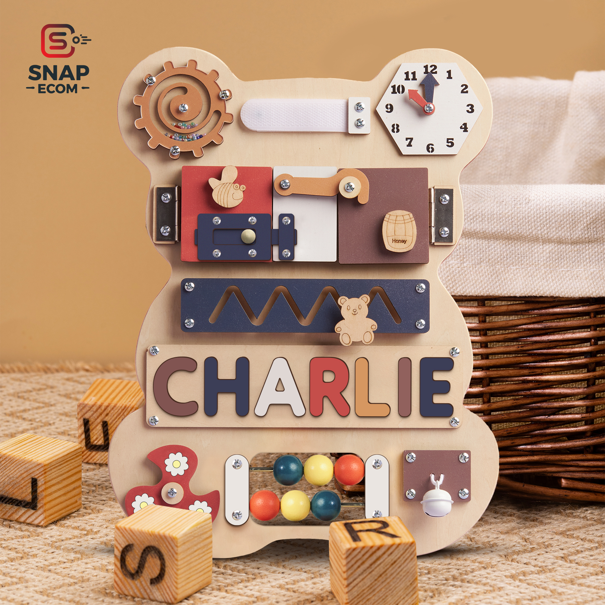 Personalized Baby Busy Board, Wooden Montessori Toys, Baby Shower Gift, Toddler Gifts, Baby Christmas Gifts Custom Name Puzzle BB04