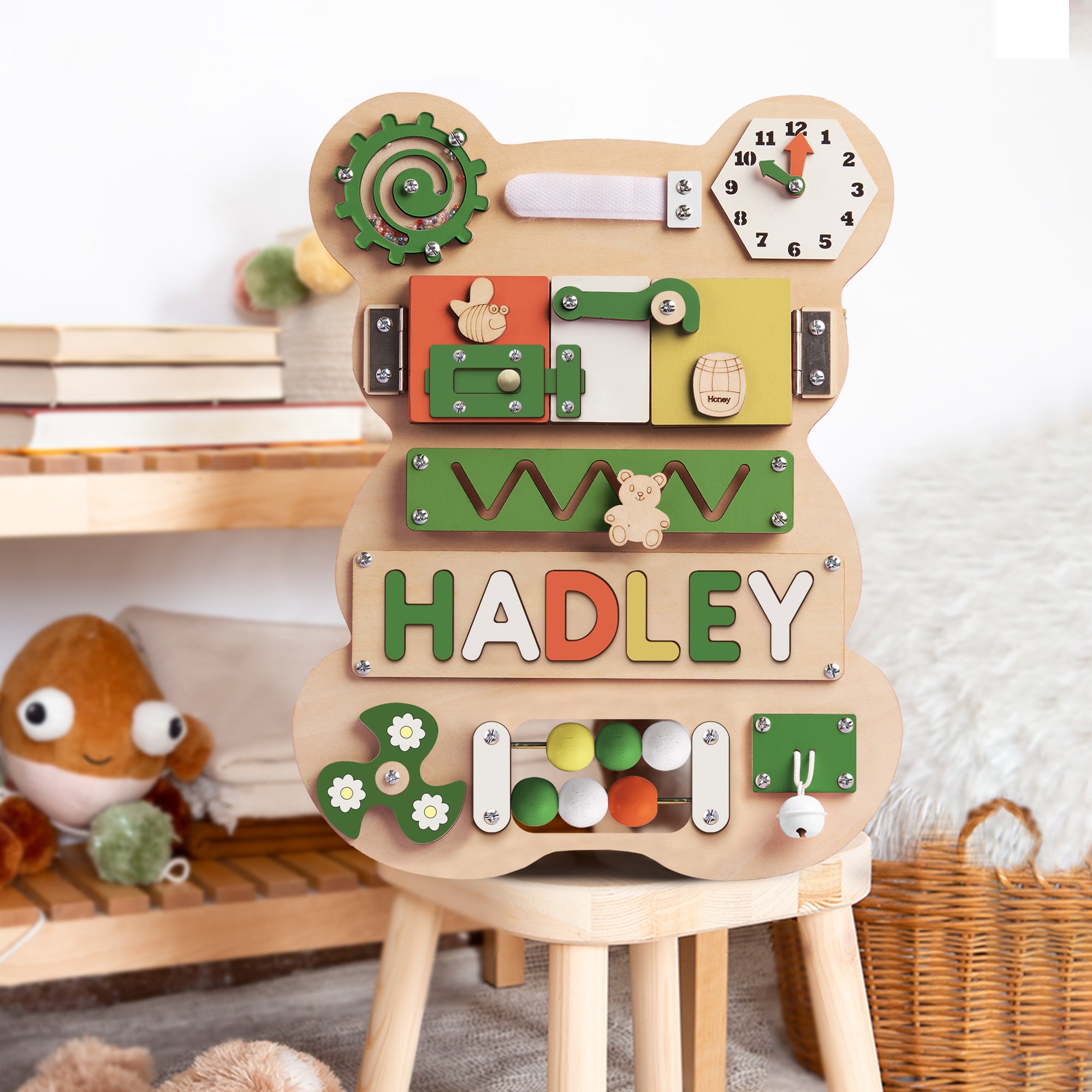 Personalized Baby Busy Board, Wooden Montessori Toys, Baby Shower Gift, Toddler Gifts, Baby Christmas Gifts Custom Name Puzzle BB04