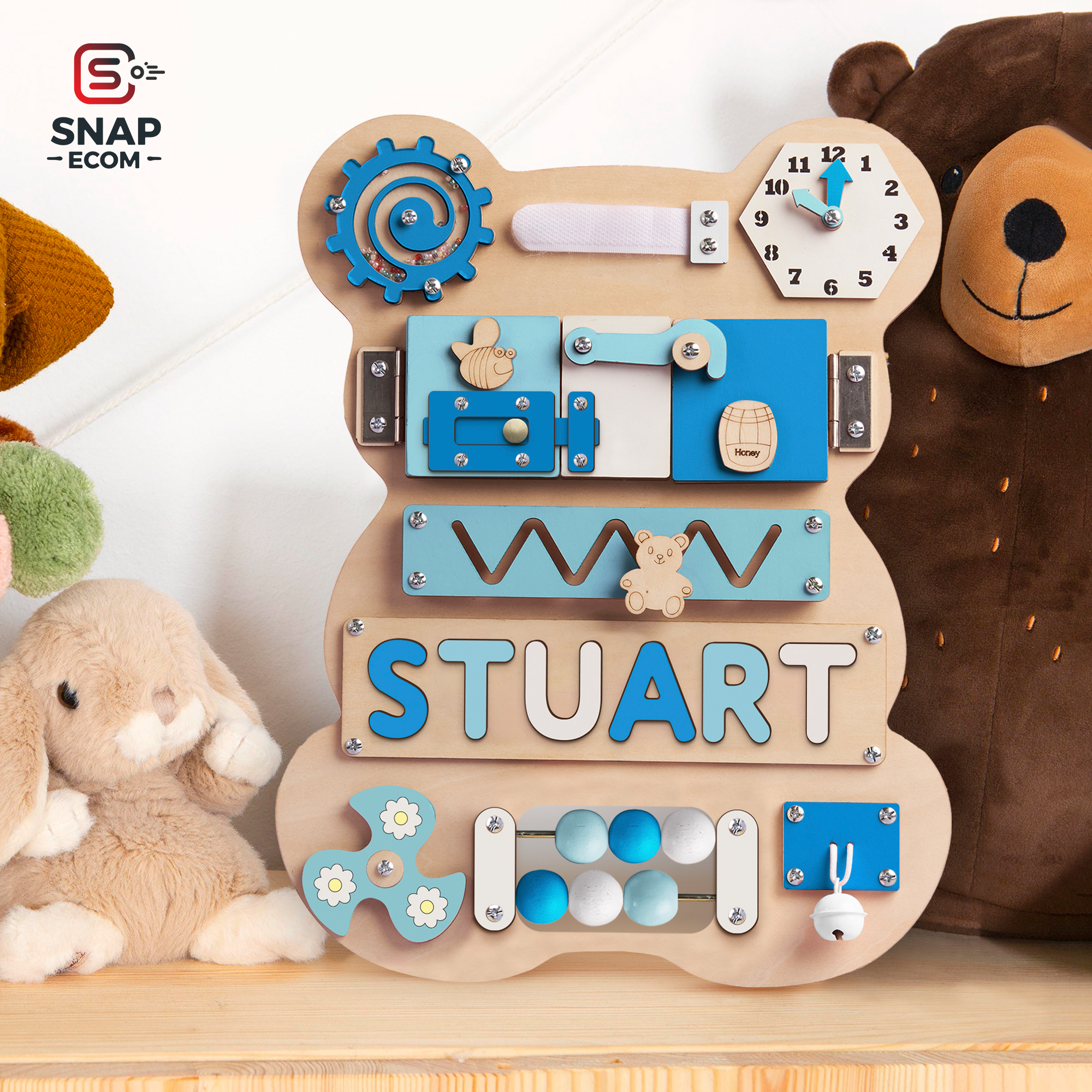 Personalized Baby Busy Board, Wooden Montessori Toys, Baby Shower Gift, Toddler Gifts, Baby Christmas Gifts Custom Name Puzzle BB04