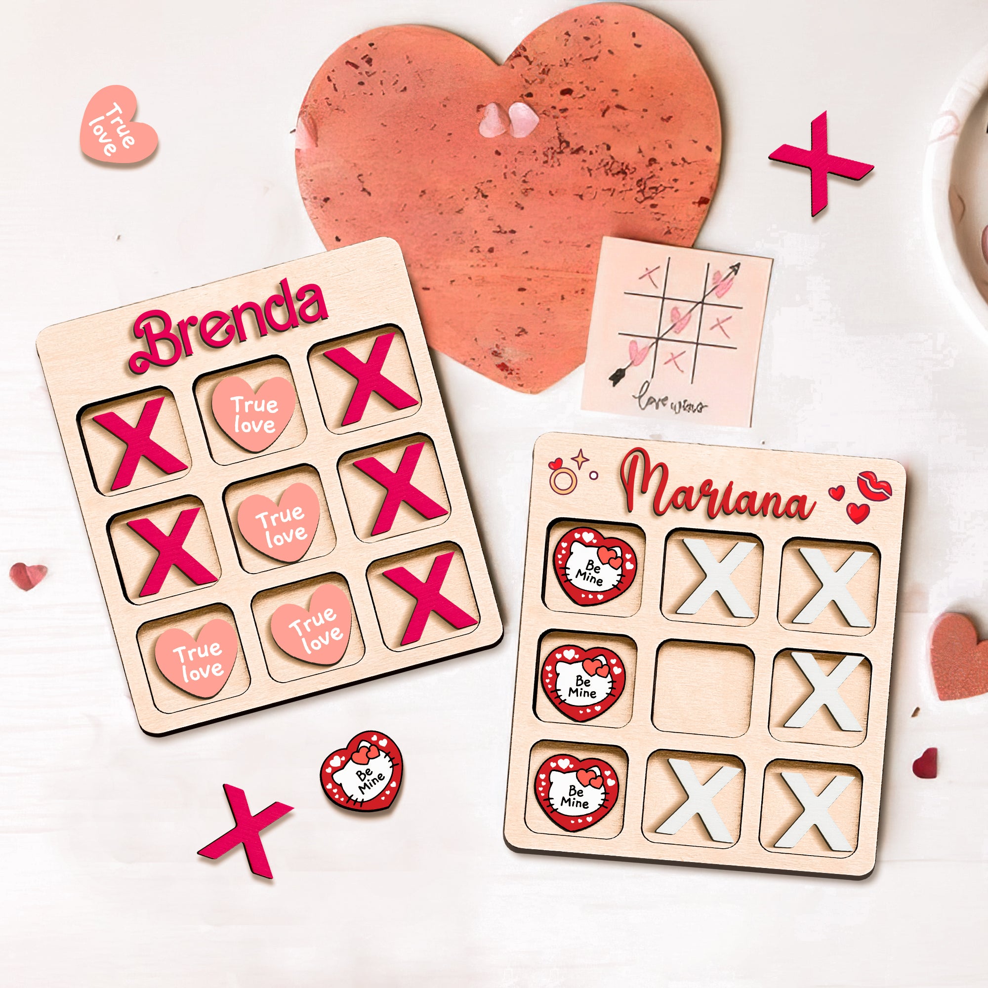 Valentine's Day Gift: Personalized Wooden Tic-Tac-Toe