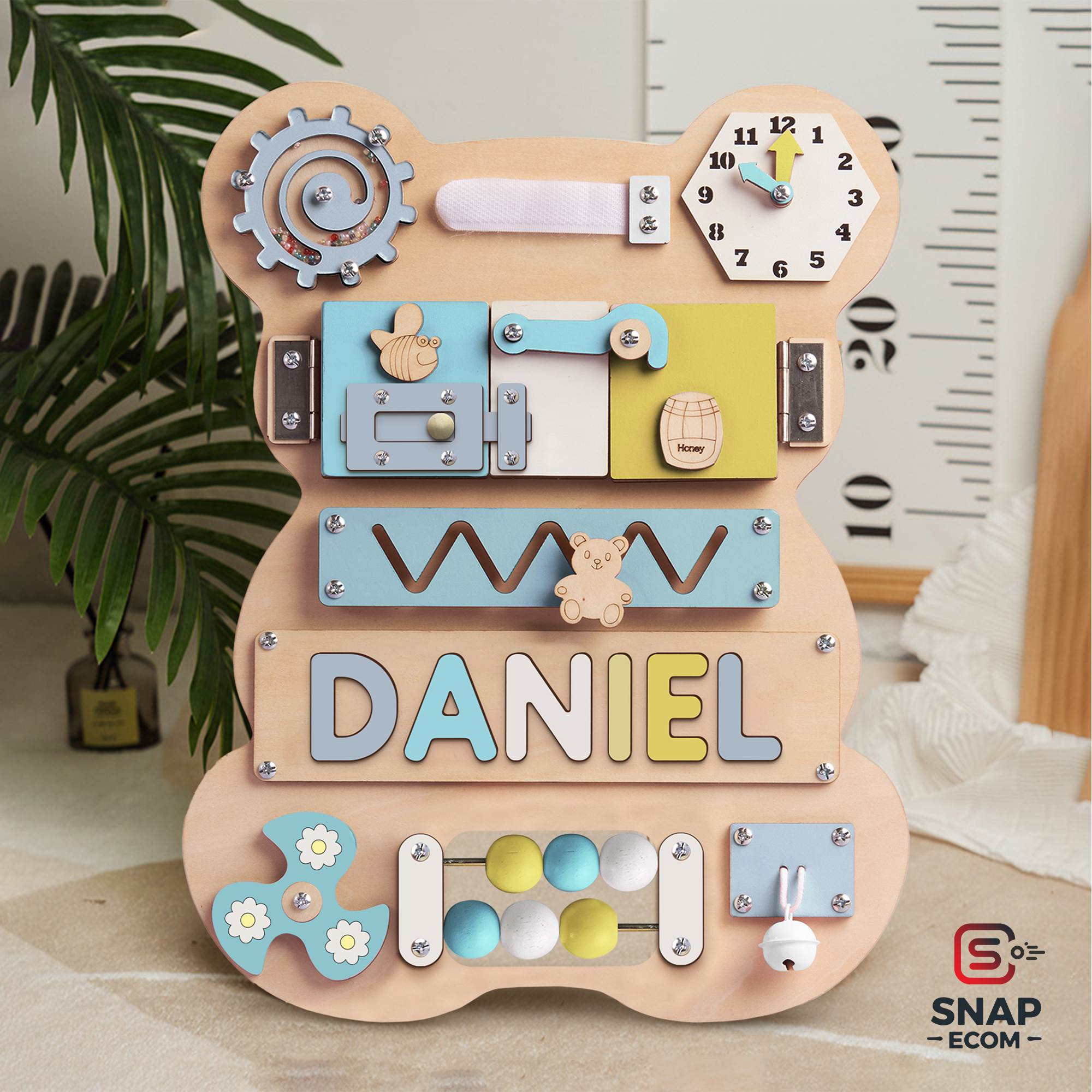 Personalized Baby Busy Board, Wooden Montessori Toys, Baby Shower Gift, Toddler Gifts, Baby Christmas Gifts Custom Name Puzzle BB04