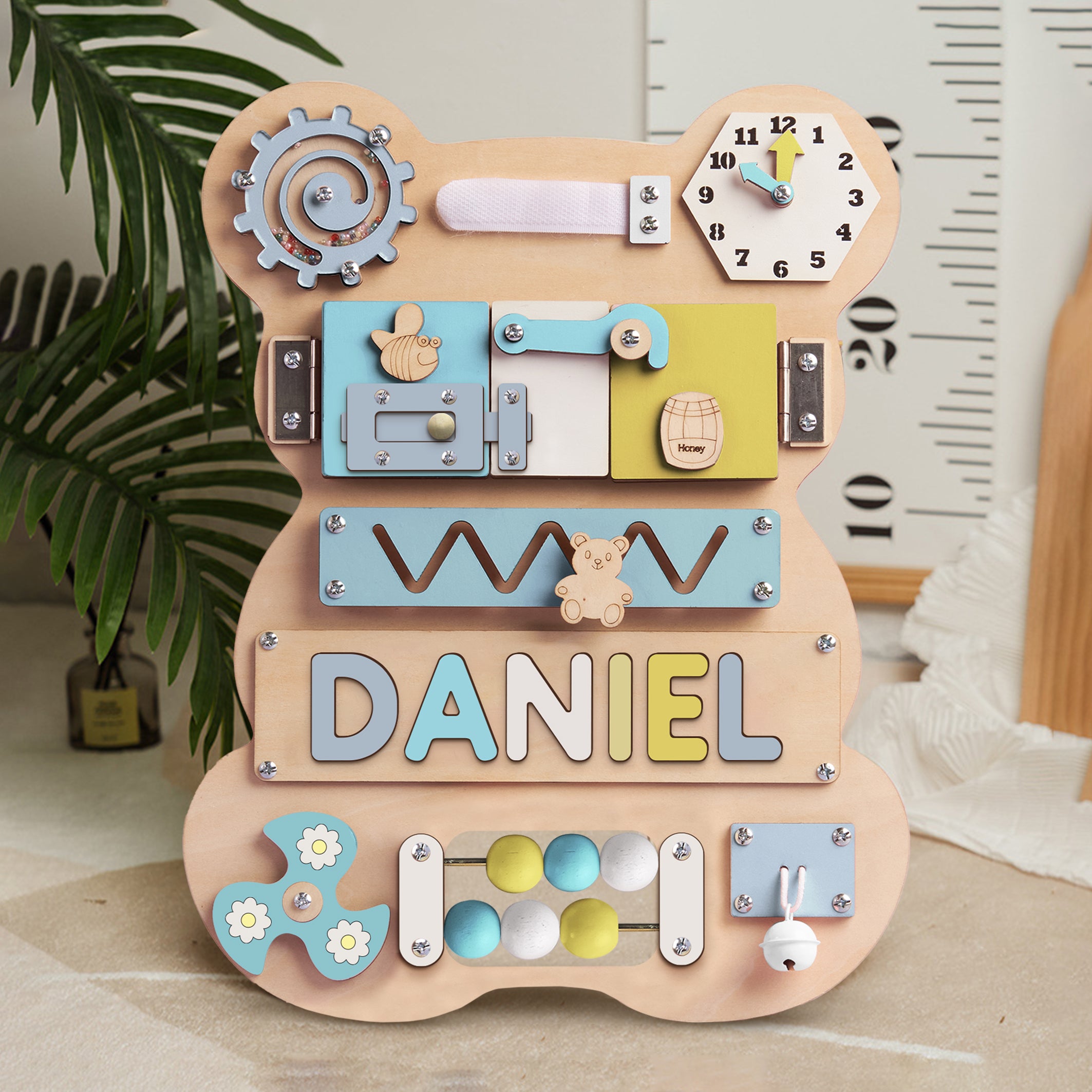 Personalized Baby Busy Board, Wooden Montessori Toys, Baby Shower Gift, Toddler Gifts, Baby Christmas Gifts Custom Name Puzzle BB04