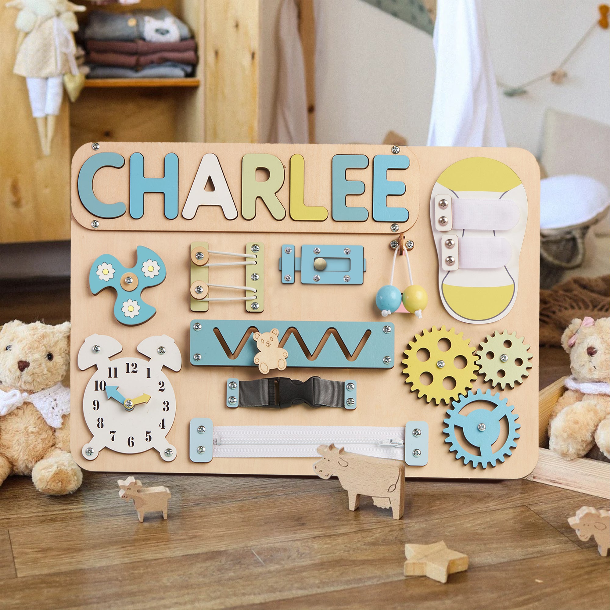 Busy Board 1 2 3 Year Old Personalized Toddler Activity Board First Birthday Gifts Montessori Toys for Kids Educational Sensory Busy Board