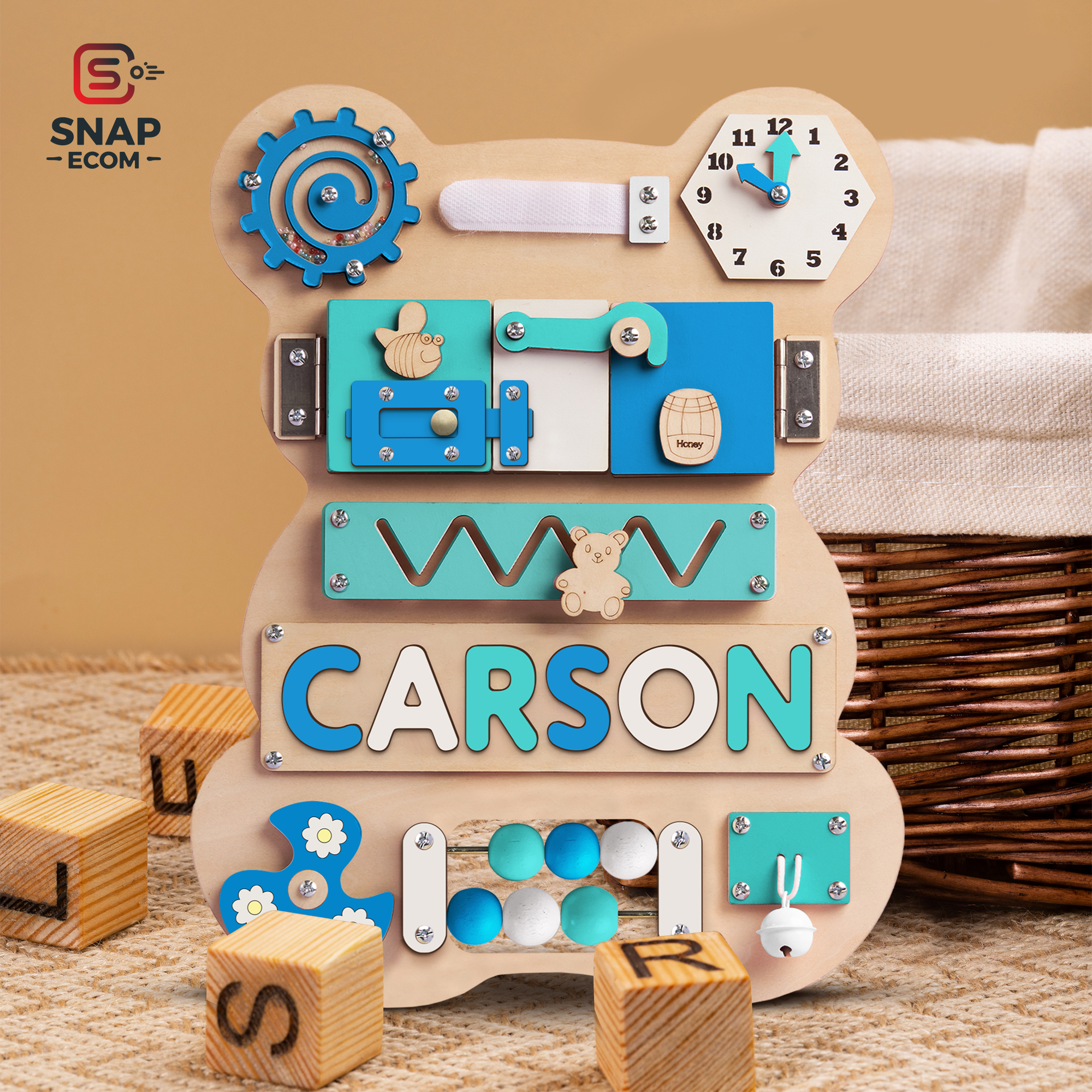 Personalized Baby Busy Board, Wooden Montessori Toys, Baby Shower Gift, Toddler Gifts, Baby Christmas Gifts Custom Name Puzzle BB04