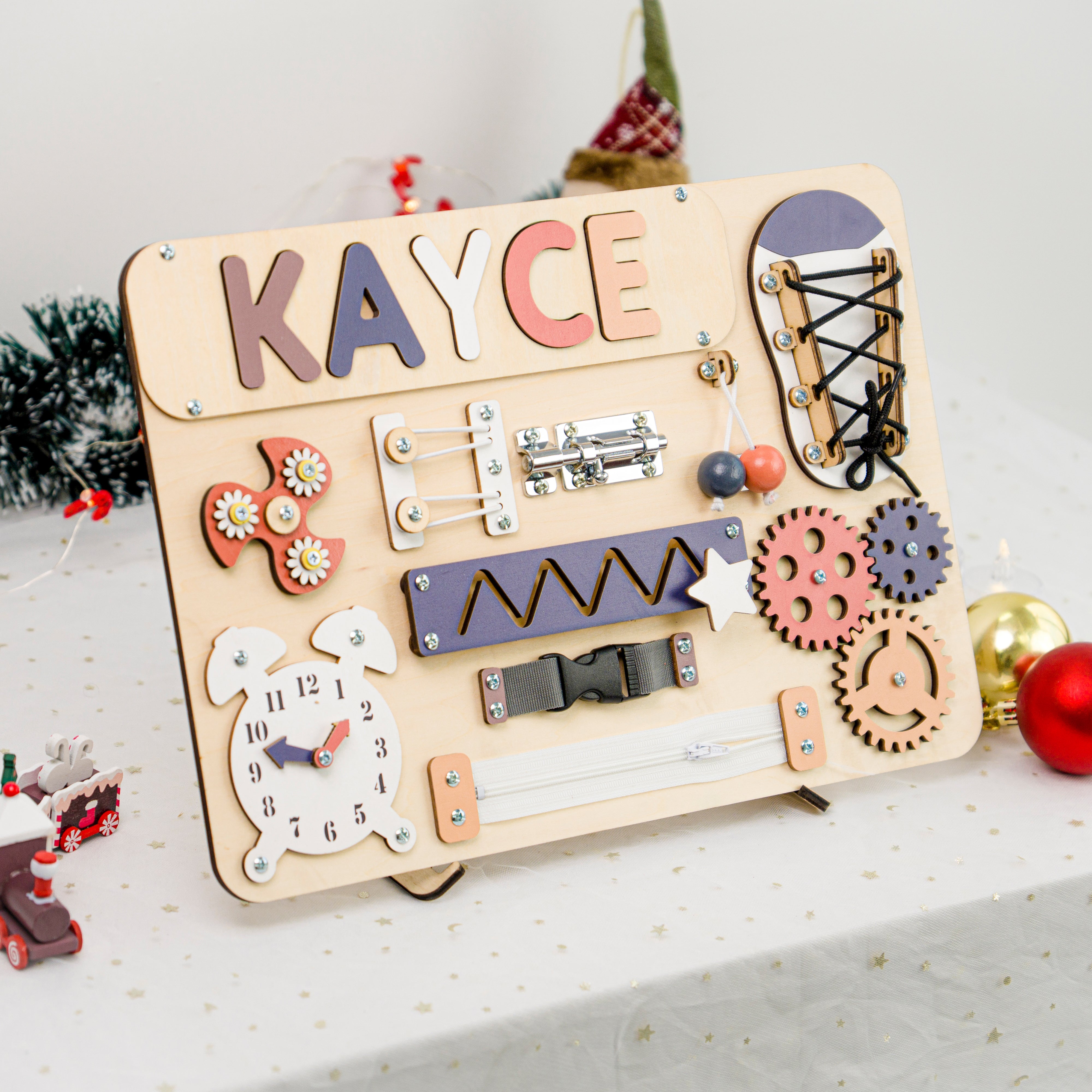 Personalized Baby Busy Board, Wooden Montessori Toys, Baby Shower Gift, Toddler Gifts, Baby Christmas Gifts Custom Name Puzzle BB02