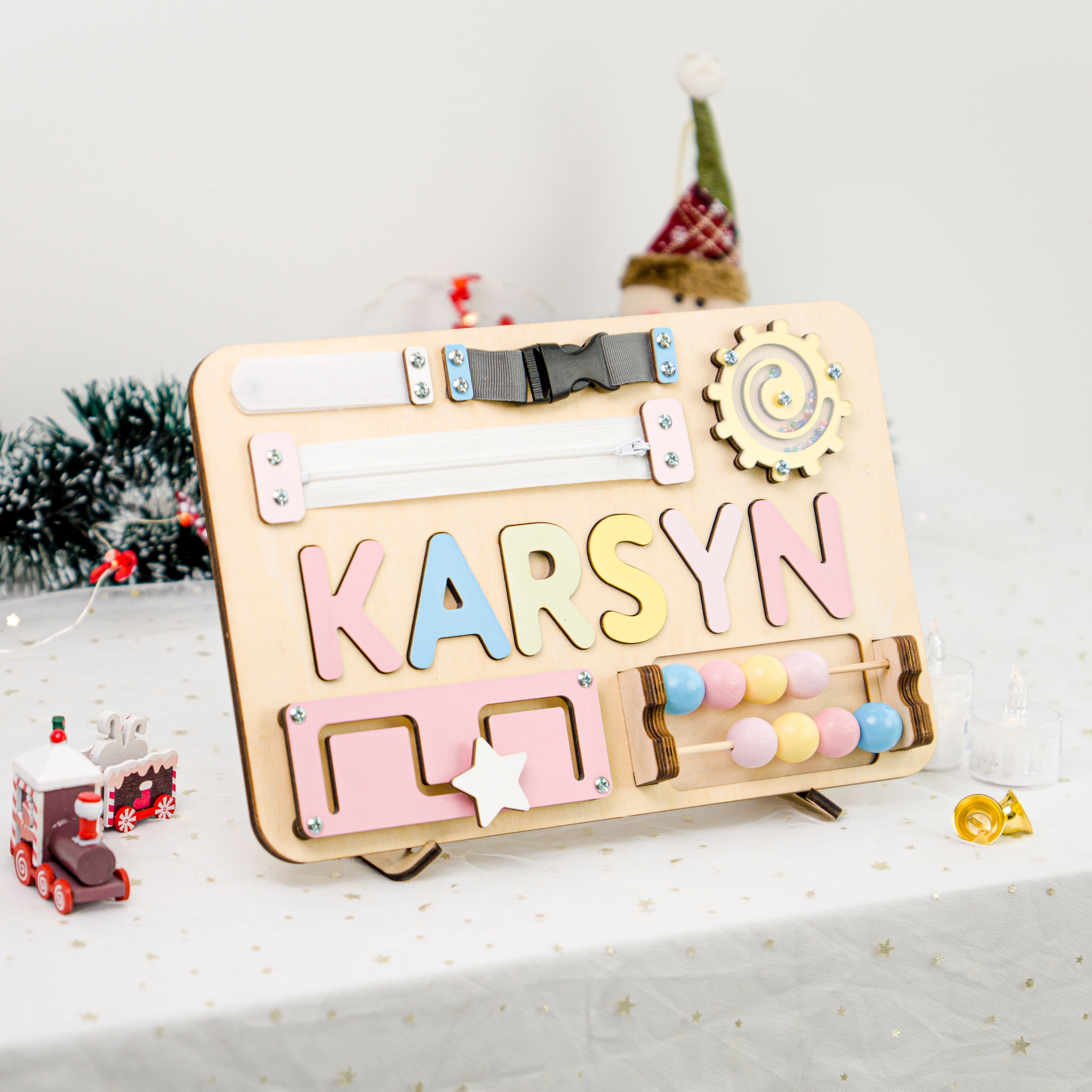 Personalized Baby Busy Board, Wooden Montessori Toys, Baby Shower Gift, Toddler Gifts, Baby Christmas Gifts Custom Name Puzzle BB02