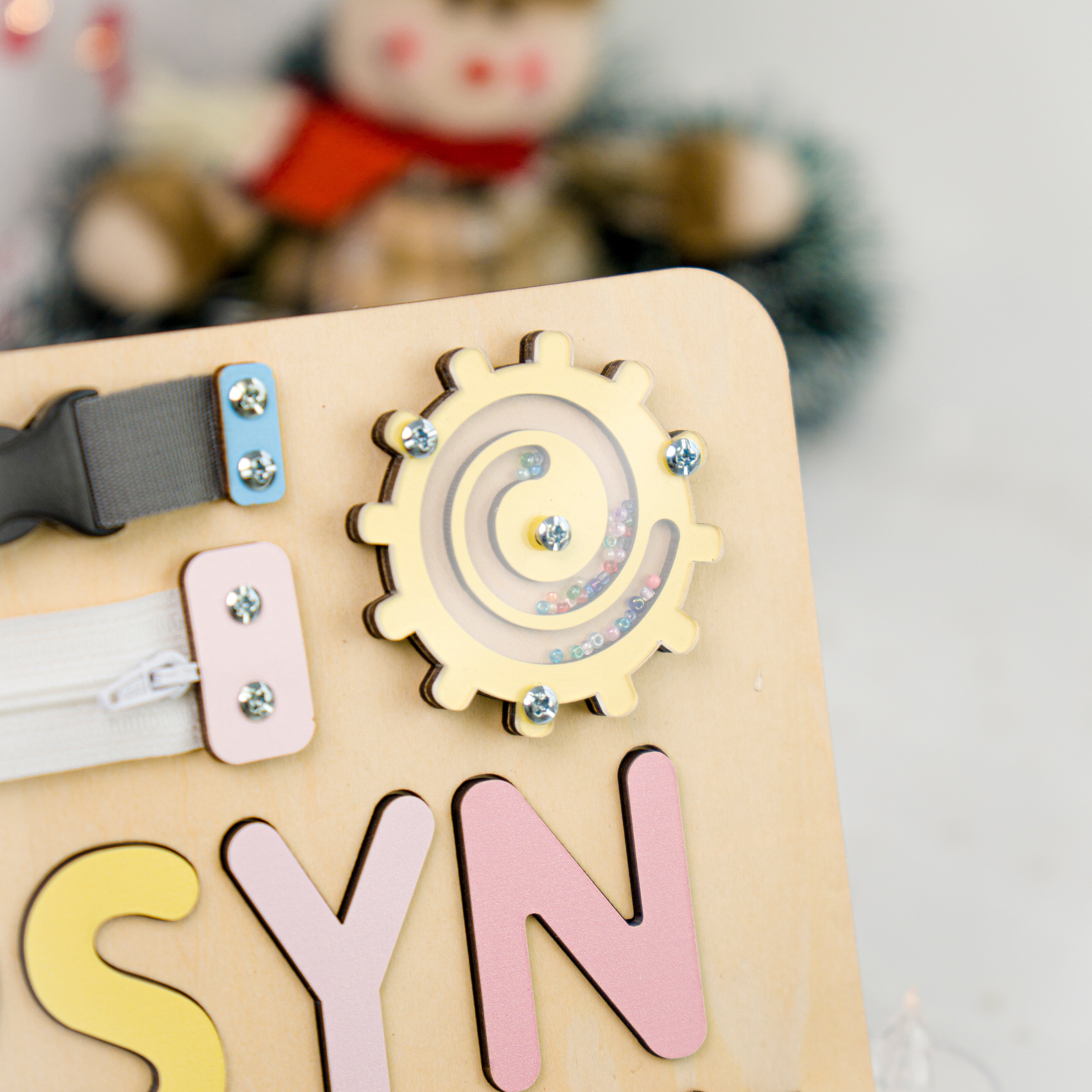 Personalized Baby Busy Board, Wooden Montessori Toys, Baby Shower Gift, Toddler Gifts, Baby Christmas Gifts Custom Name Puzzle BB02