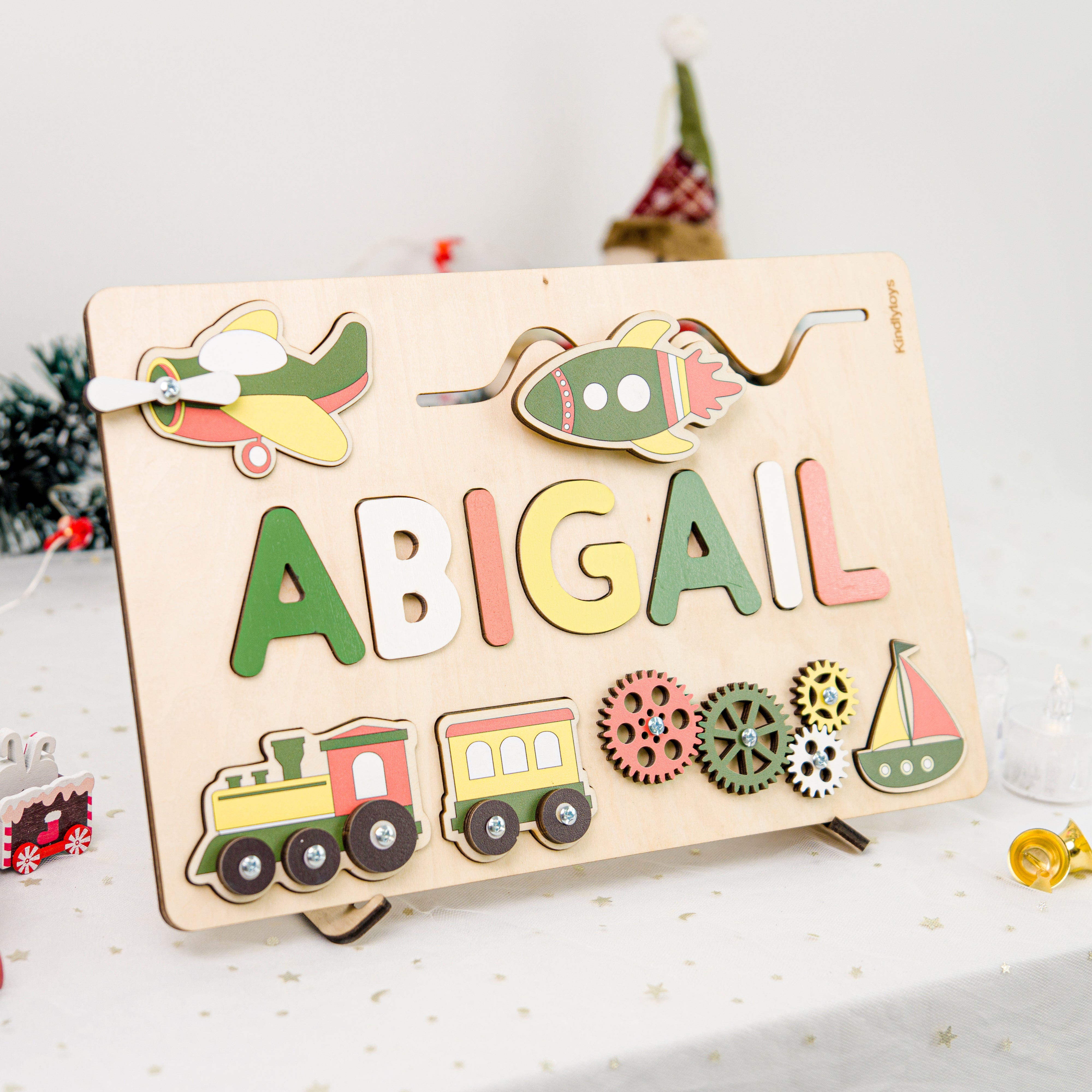 Personalized Baby Busy Board, Wooden Montessori Toys, Baby Shower Gift, Toddler Gifts, Baby Christmas Gifts Custom Name Puzzle BB02