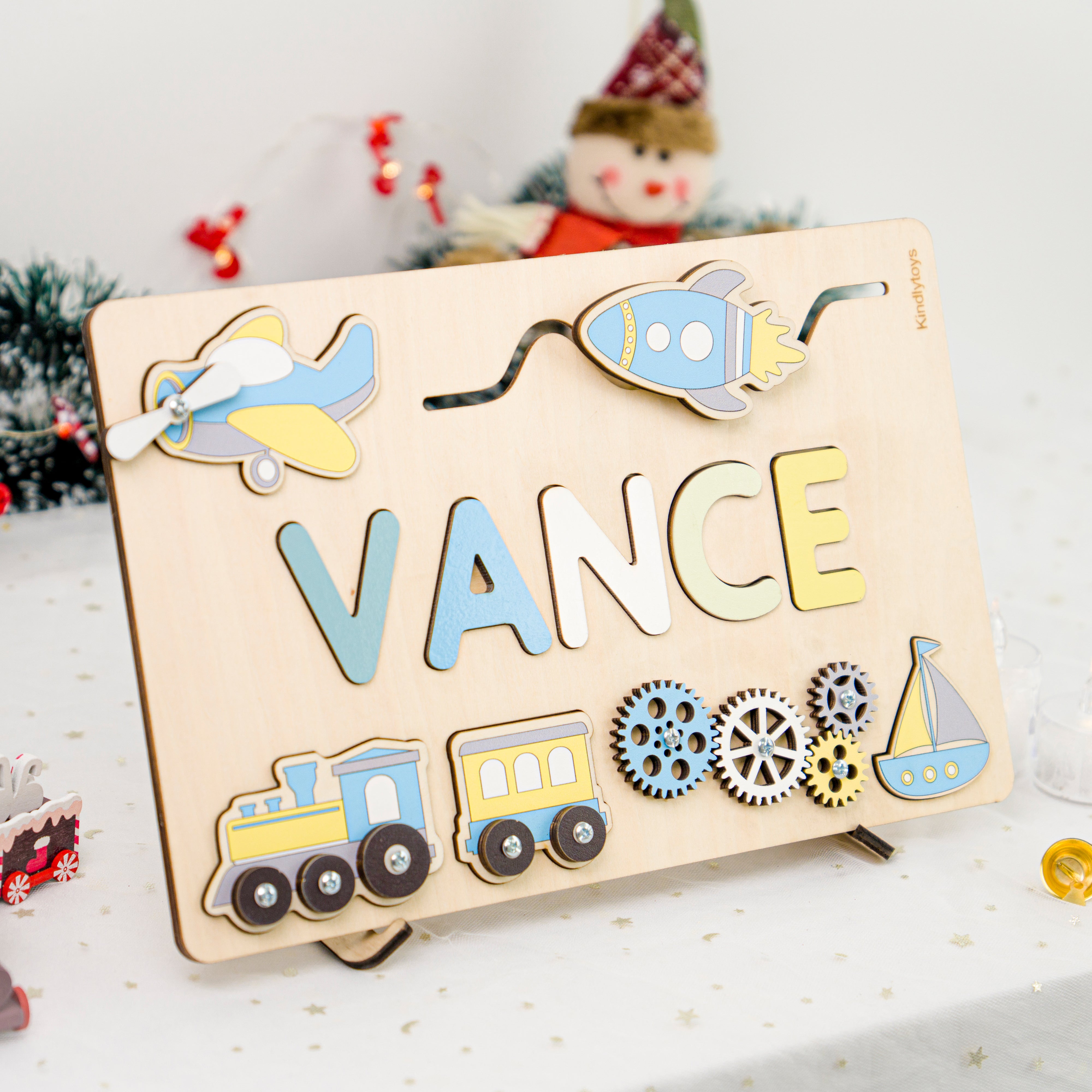 Personalized Baby Busy Board, Wooden Montessori Toys, Baby Shower Gift, Toddler Gifts, Baby Christmas Gifts Custom Name Puzzle BB02