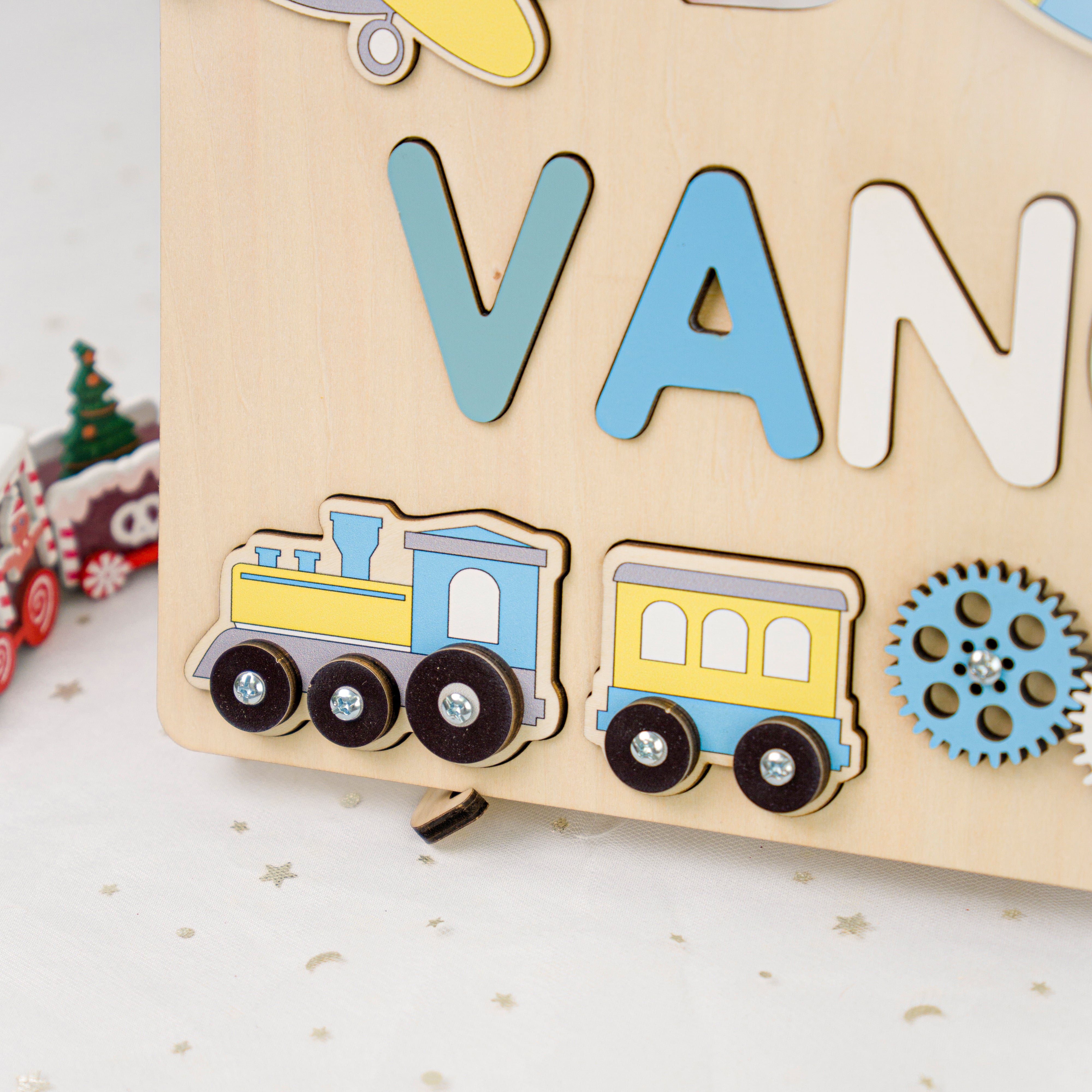 Personalized Baby Busy Board, Wooden Montessori Toys, Baby Shower Gift, Toddler Gifts, Baby Christmas Gifts Custom Name Puzzle BB02