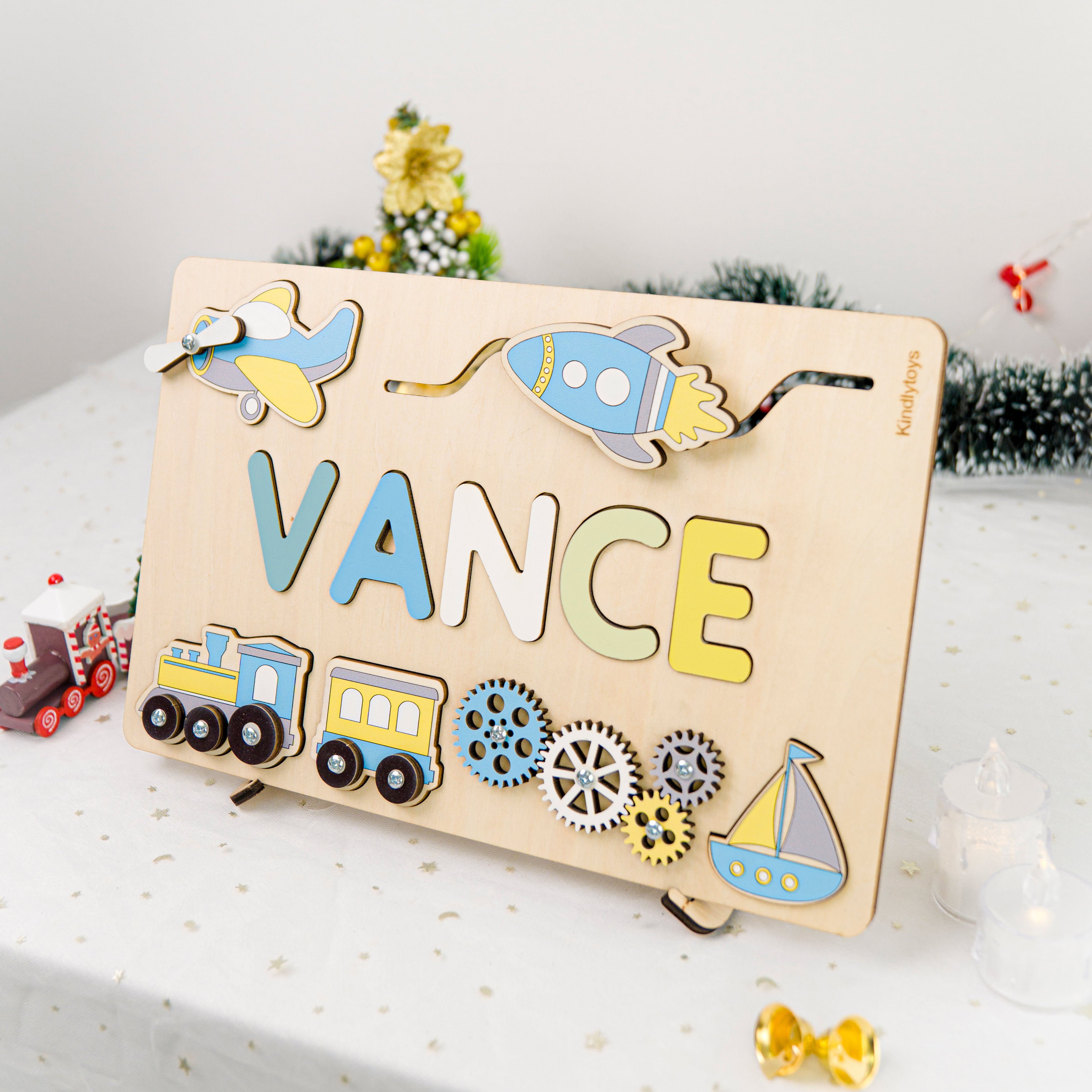 Personalized Baby Busy Board, Wooden Montessori Toys, Baby Shower Gift, Toddler Gifts, Baby Christmas Gifts Custom Name Puzzle BB02