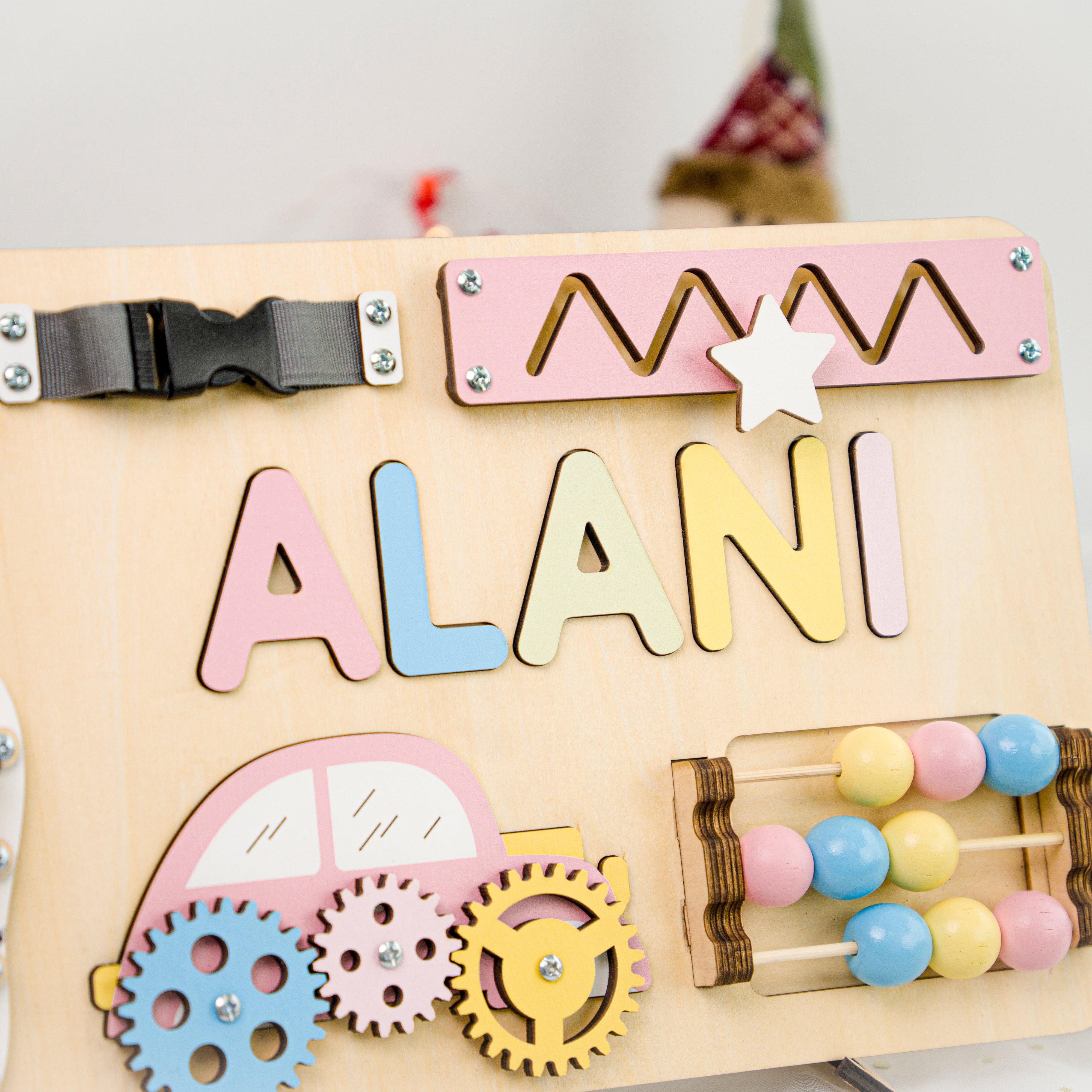 Personalized Baby Busy Board, Wooden Montessori Toys, Baby Shower Gift, Toddler Gifts, Baby Christmas Gifts Custom Name Puzzle BB02